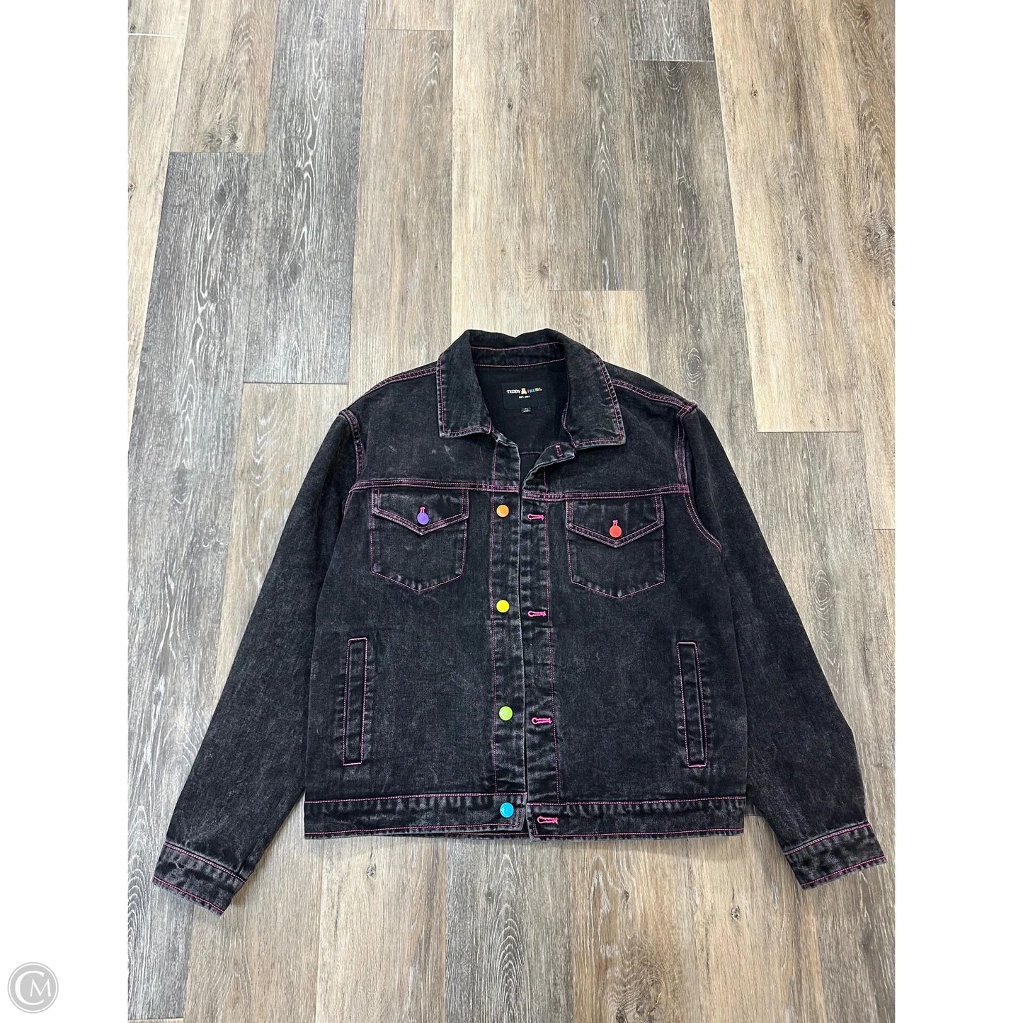 Jacket Denim By Teddy Fresh In Black Denim, Size: M
