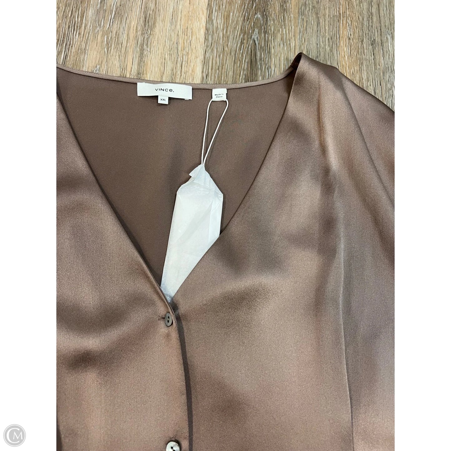 Blouse Long Sleeve By Vince In Taupe, Size: Xxl