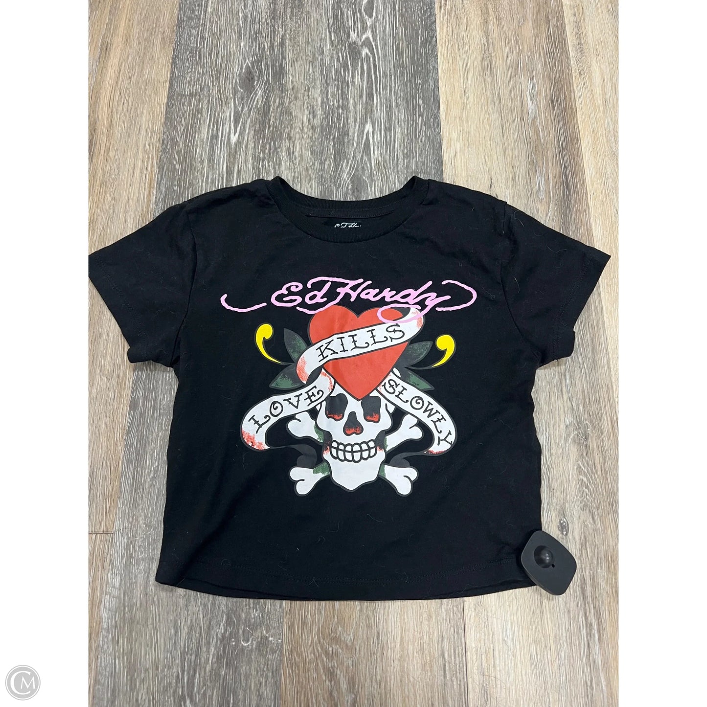 Top Short Sleeve By Ed Hardy In Black, Size: S