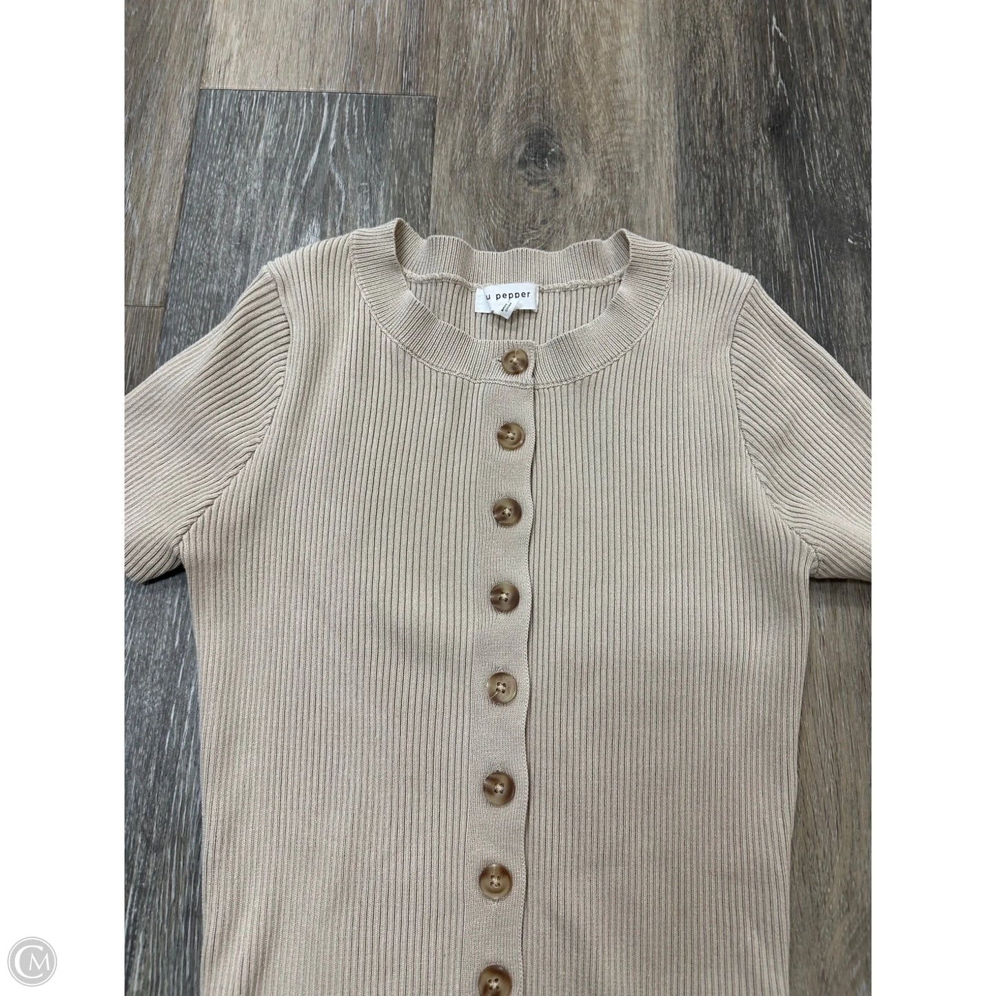 Sweater Short Sleeve By Blu Pepper In Tan, Size: S