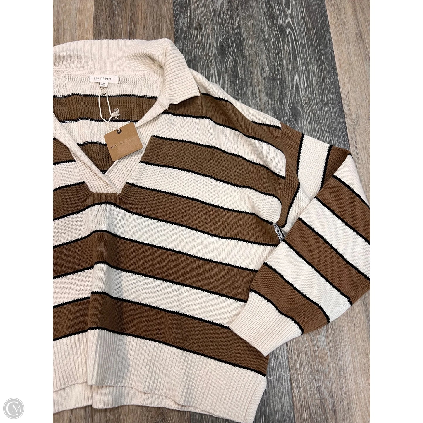 Sweater By Blu Pepper In Brown & White, Size: M