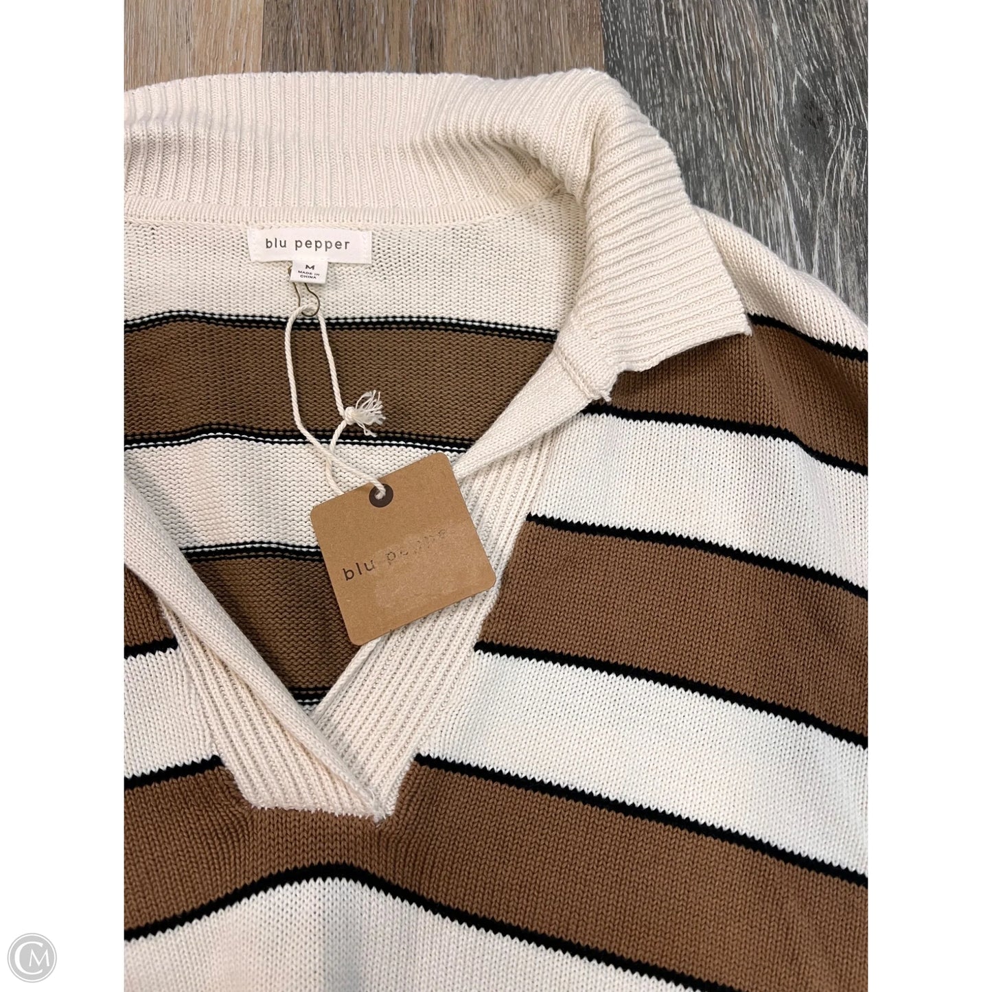 Sweater By Blu Pepper In Brown & White, Size: M