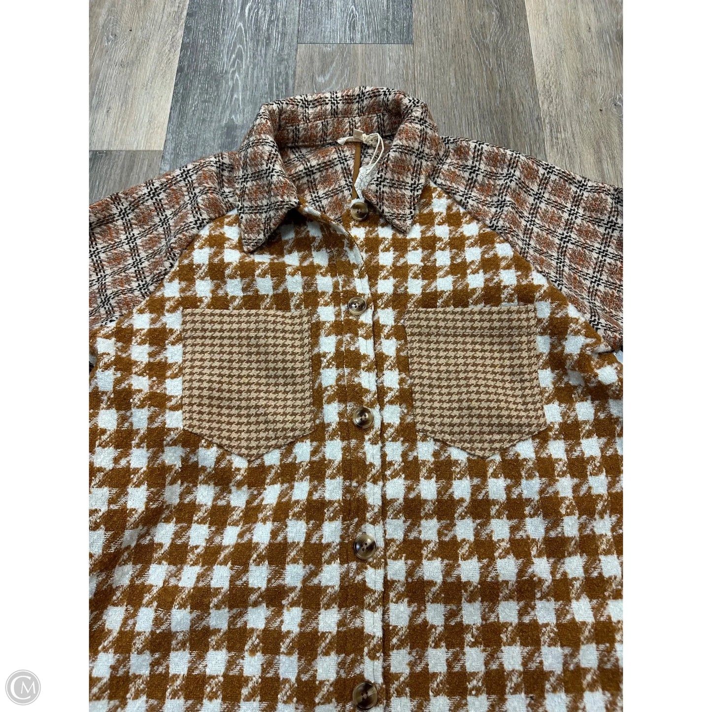 Jacket Shirt By Mystree In Plaid Pattern, Size: L