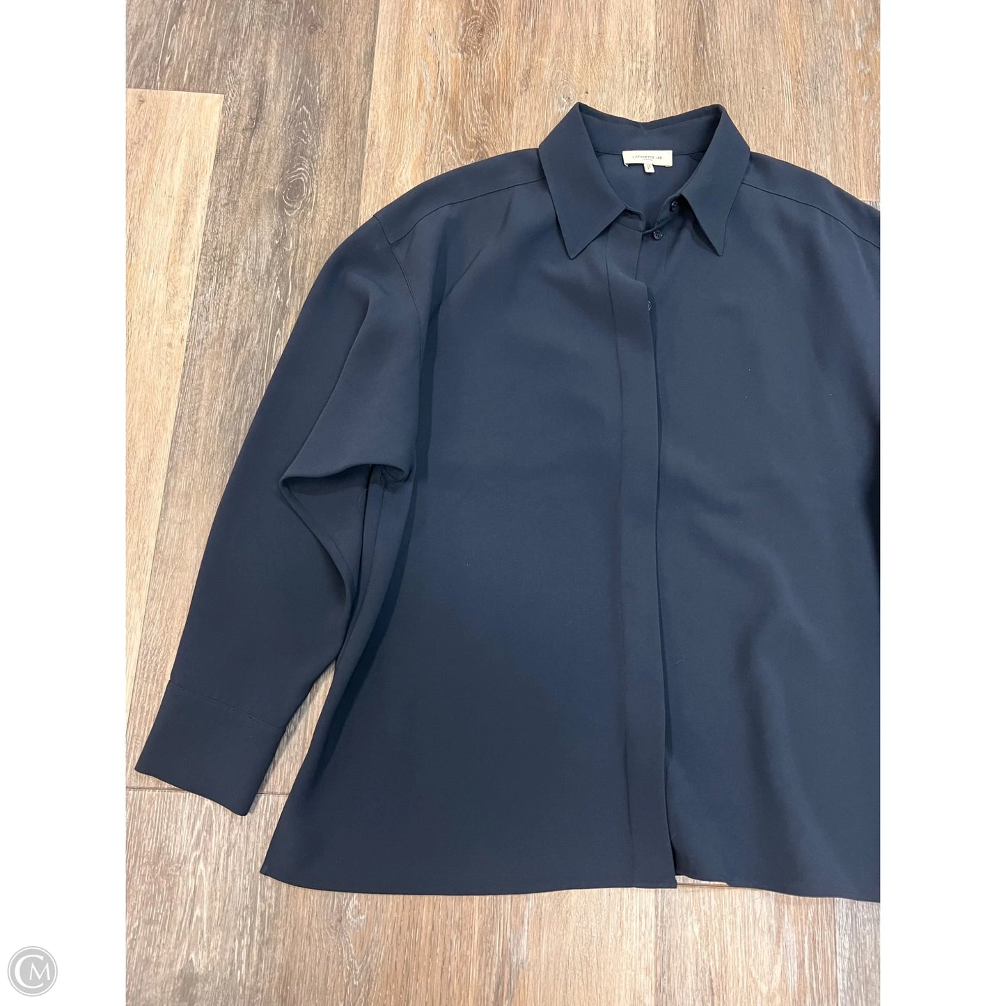 Blouse Designer By Lafayette 148 In Navy, Size: L