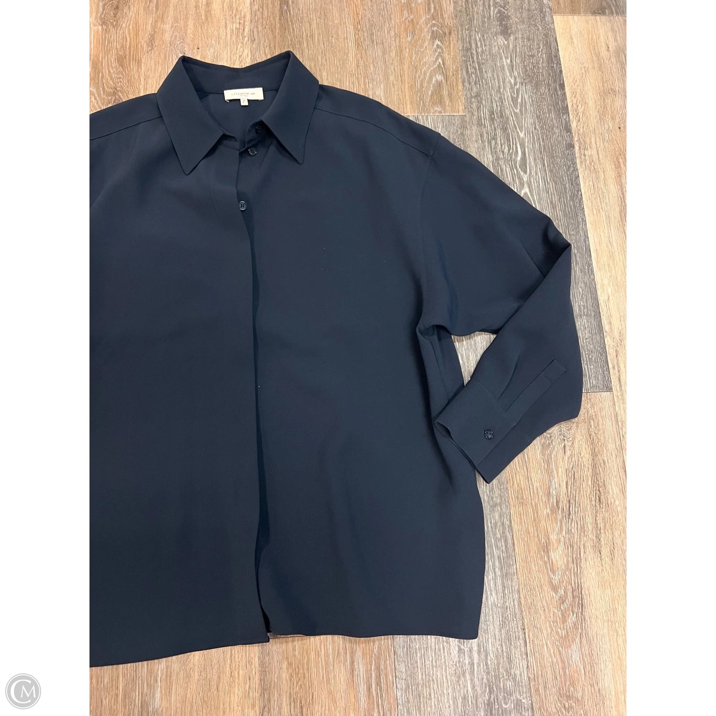 Blouse Designer By Lafayette 148 In Navy, Size: L
