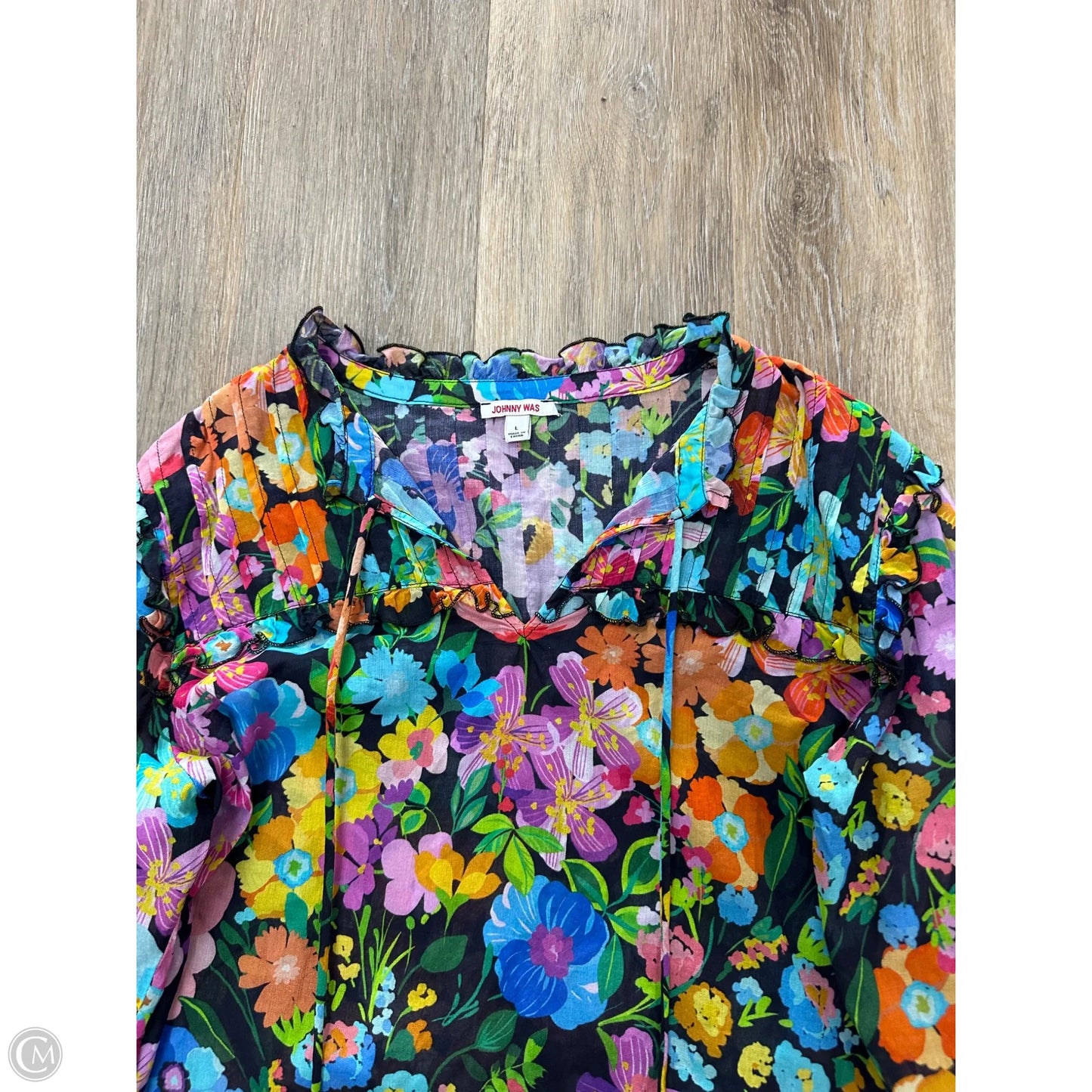 Blouse Long Sleeve By Johnny Was In Floral Print, Size: L