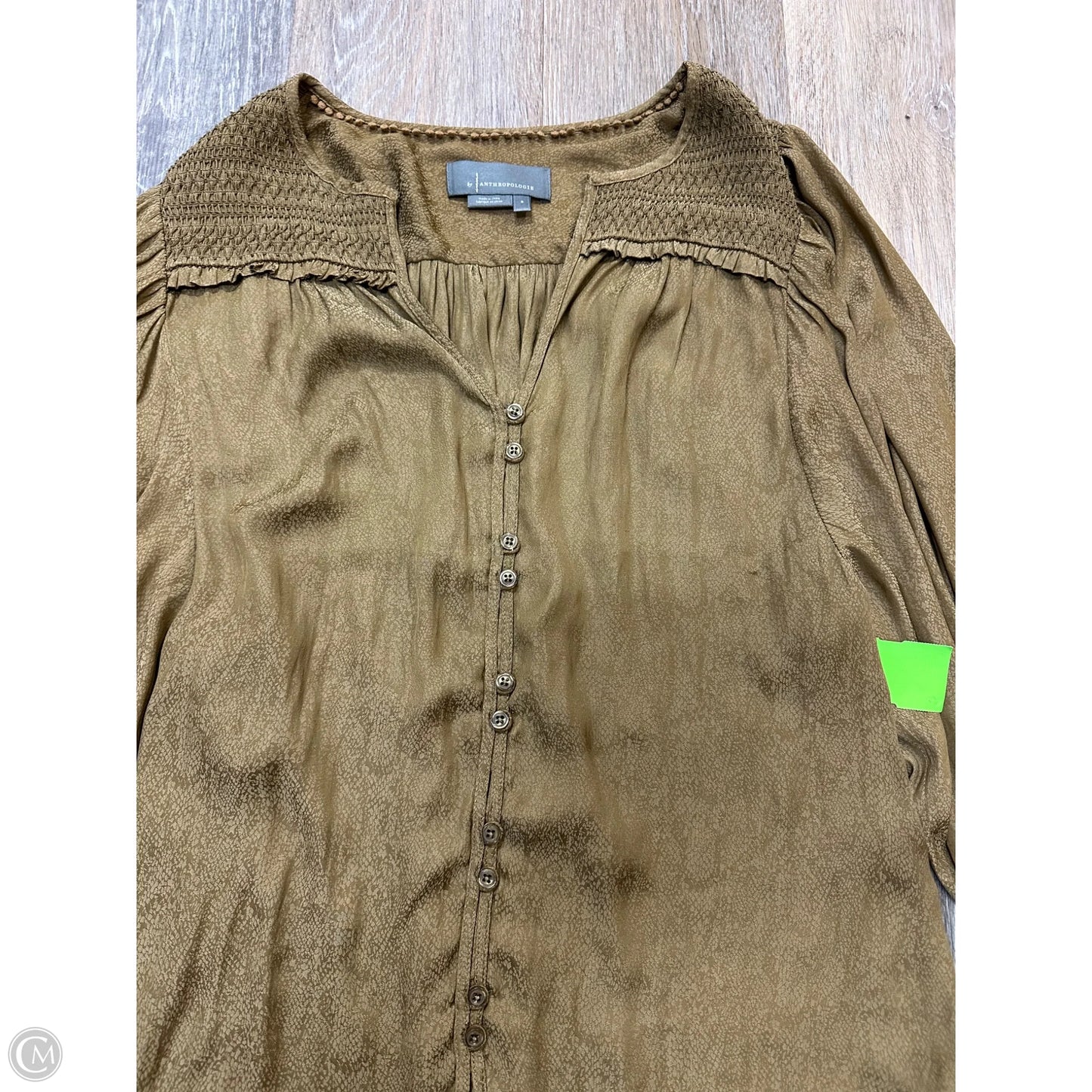 Blouse Long Sleeve By Anthropologie In Green, Size: S