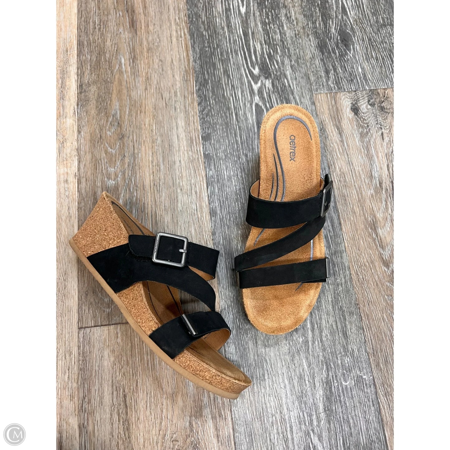 Sandals Heels Wedge By Aetrex In Black, Size: 7.5