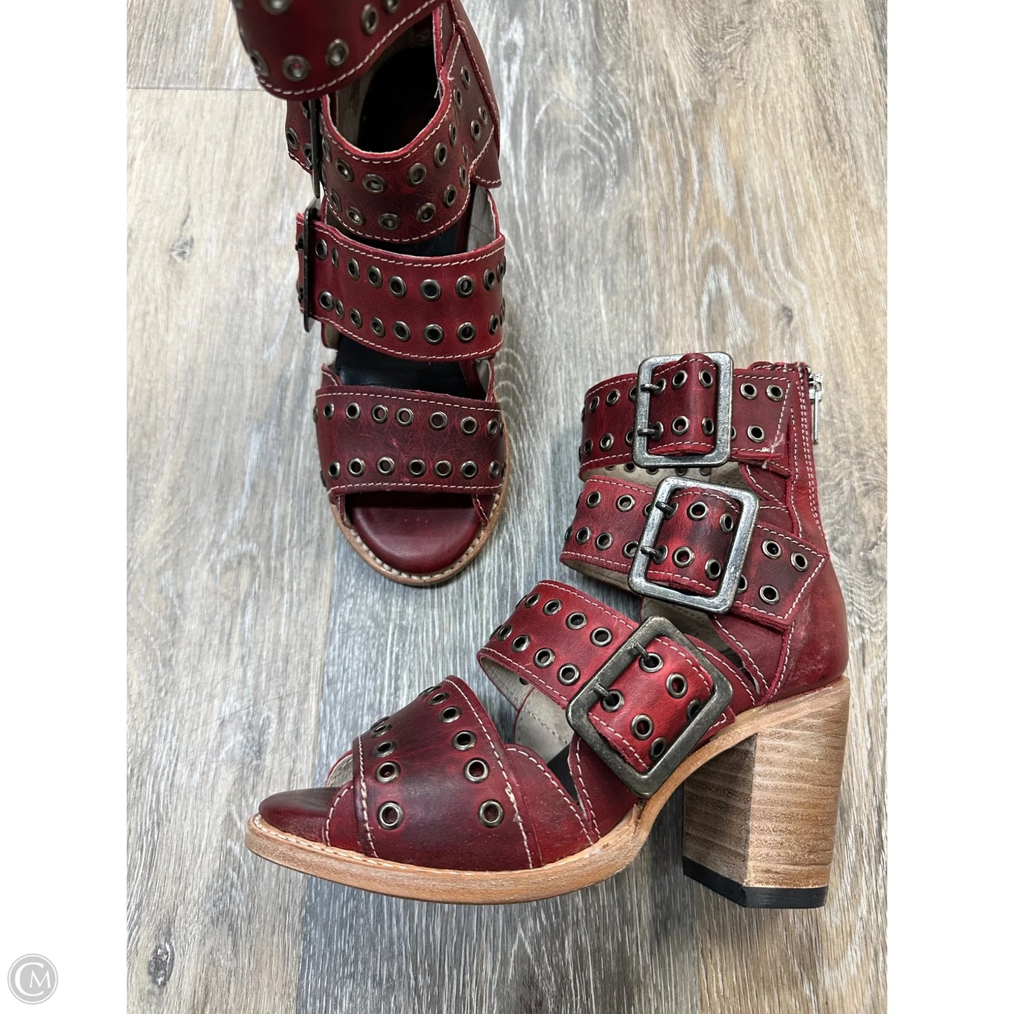 -Sandals Heels Block By Freebird In Red, Size: 5