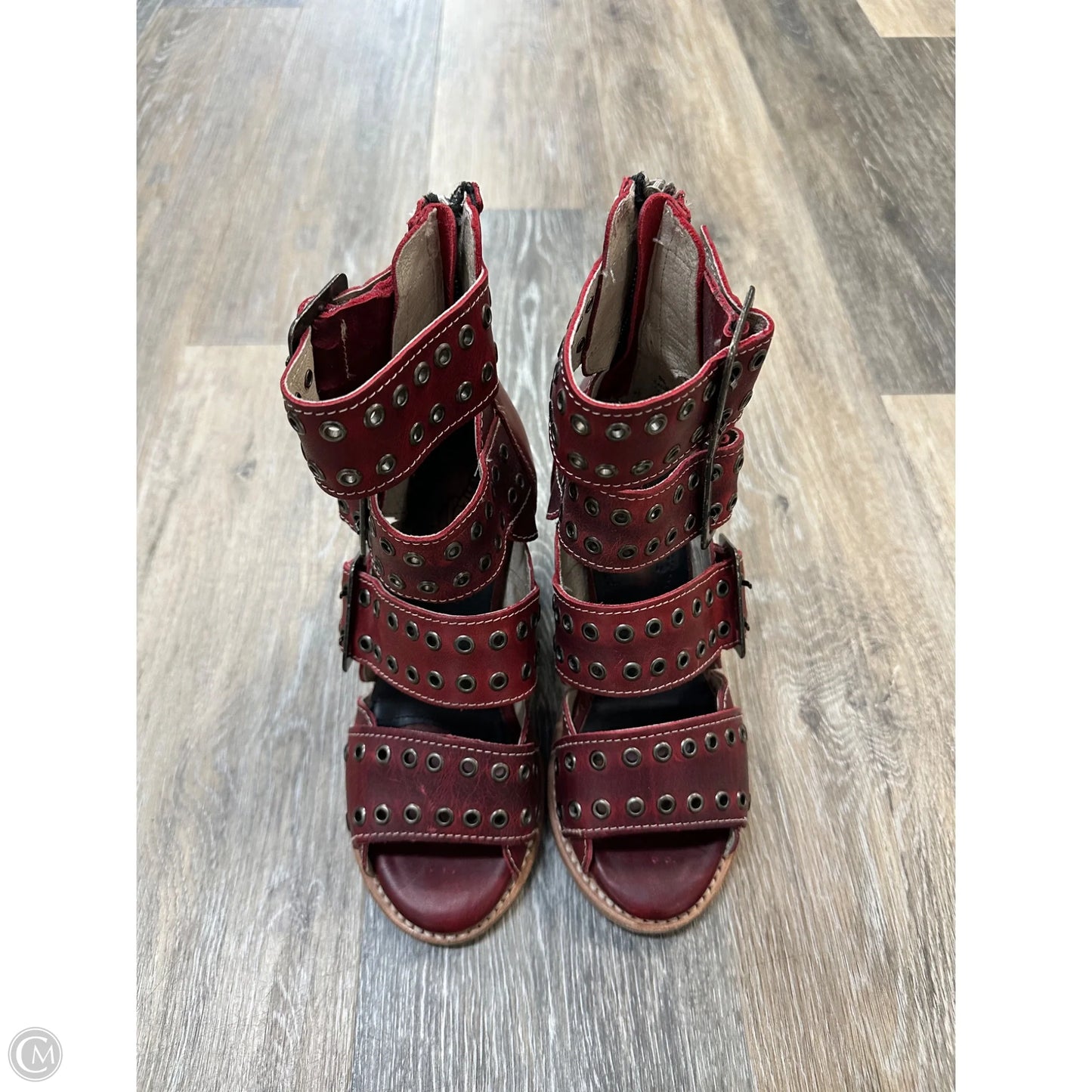 -Sandals Heels Block By Freebird In Red, Size: 5