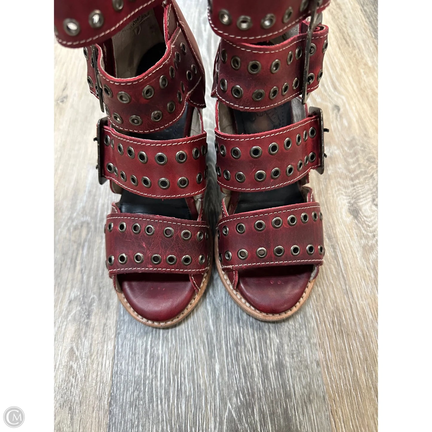 -Sandals Heels Block By Freebird In Red, Size: 5