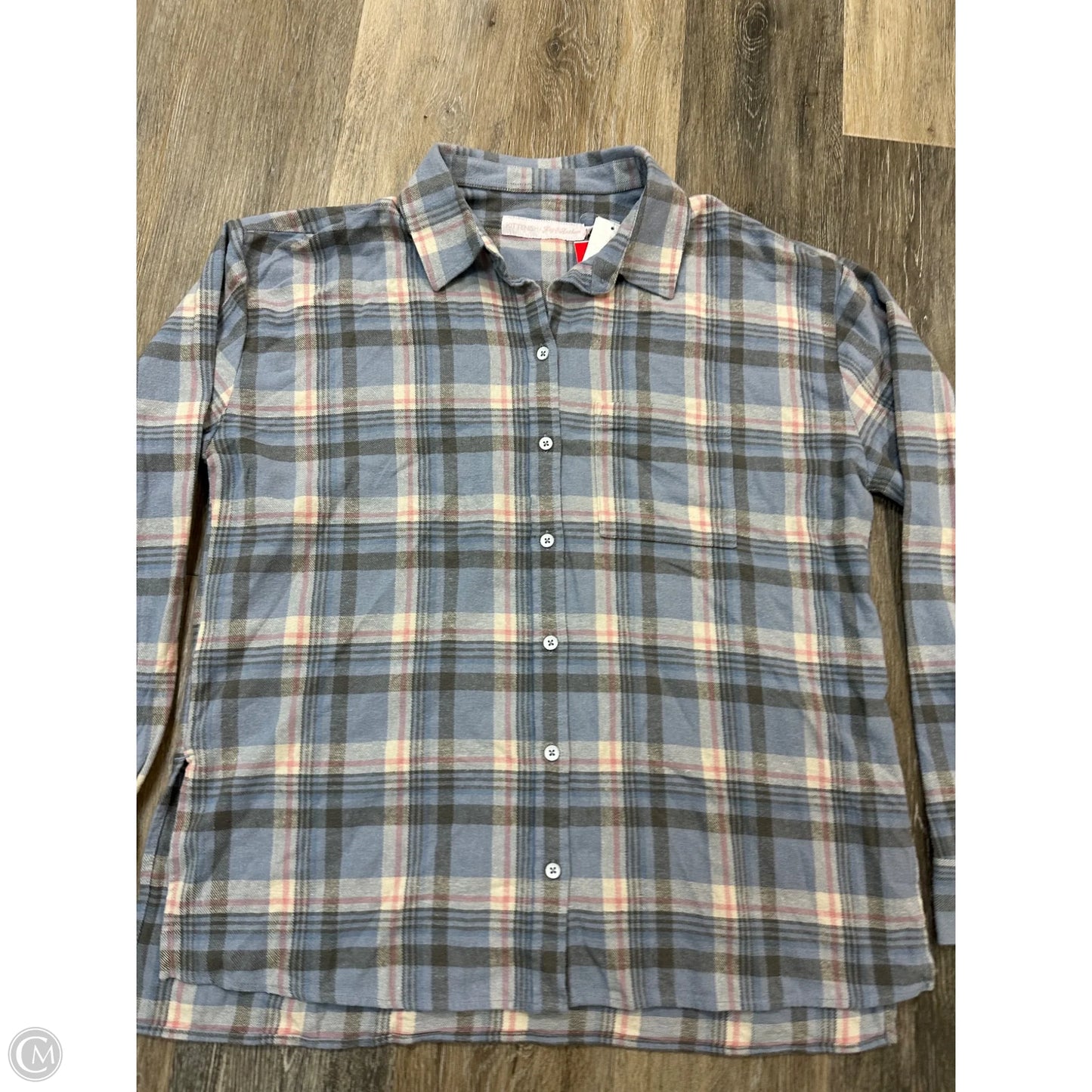 Blouse Long Sleeve By Kittenish In Plaid Pattern, Size: M