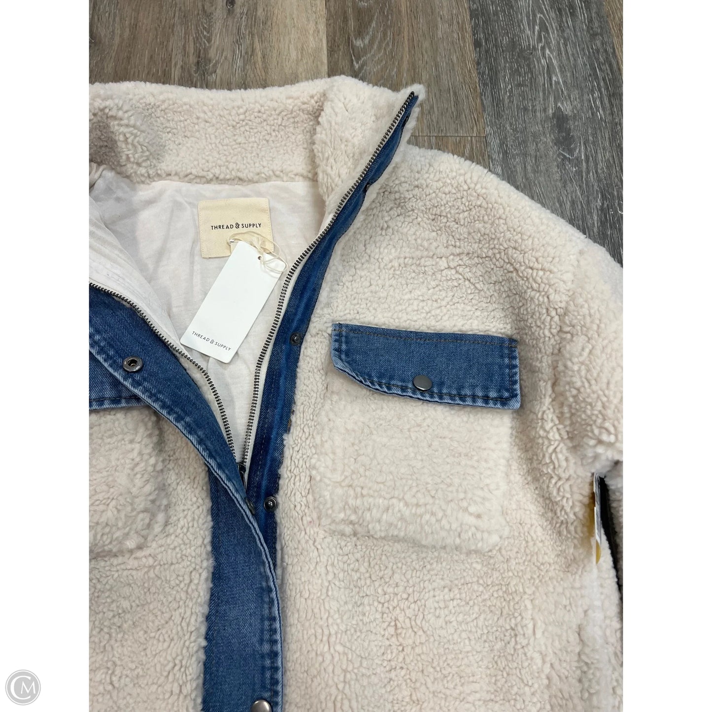 Jacket Faux Fur & Sherpa By Thread And Supply In Blue & Cream, Size: L