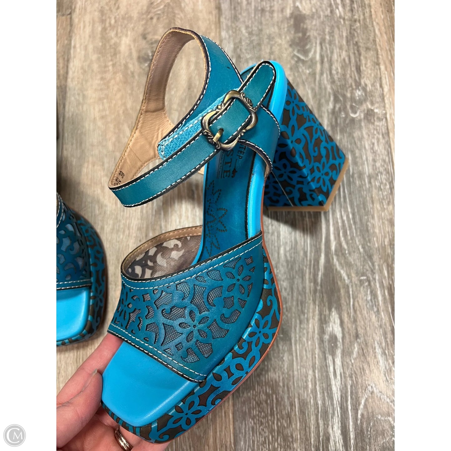Sandals Heels Block By Spring Step In Blue, Size: 8.5