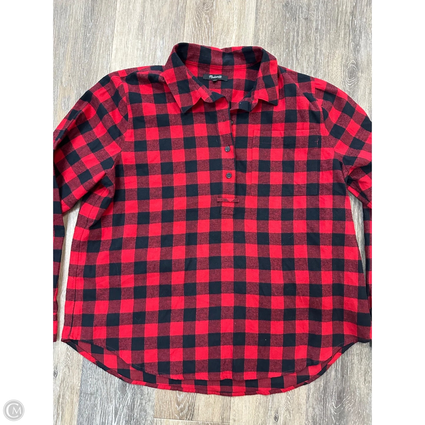Blouse Long Sleeve By Madewell In Black & Red, Size: Xl