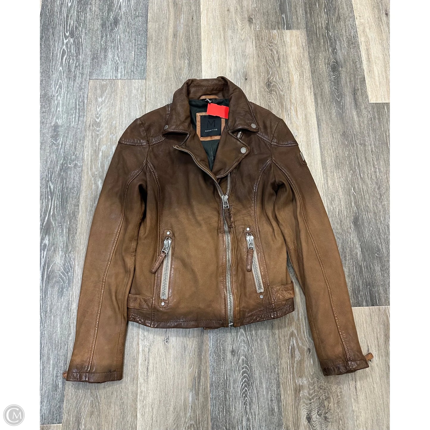 Jacket Moto Leather By Mauritius In Tan, Size: S