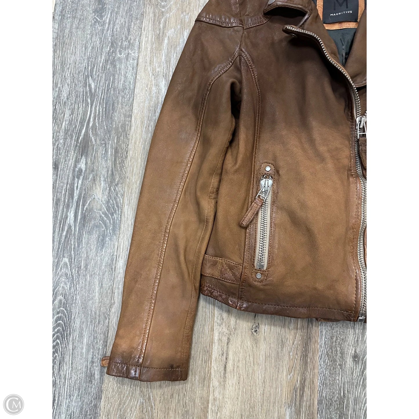 Jacket Moto Leather By Mauritius In Tan, Size: S