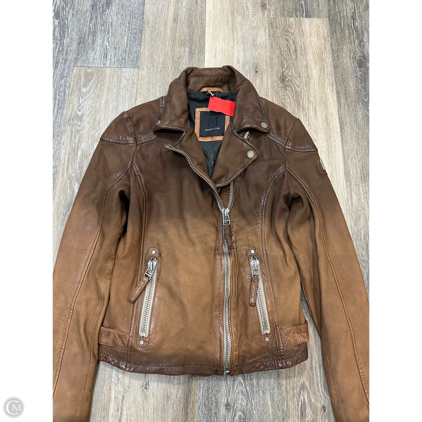 Jacket Moto Leather By Mauritius In Tan, Size: S