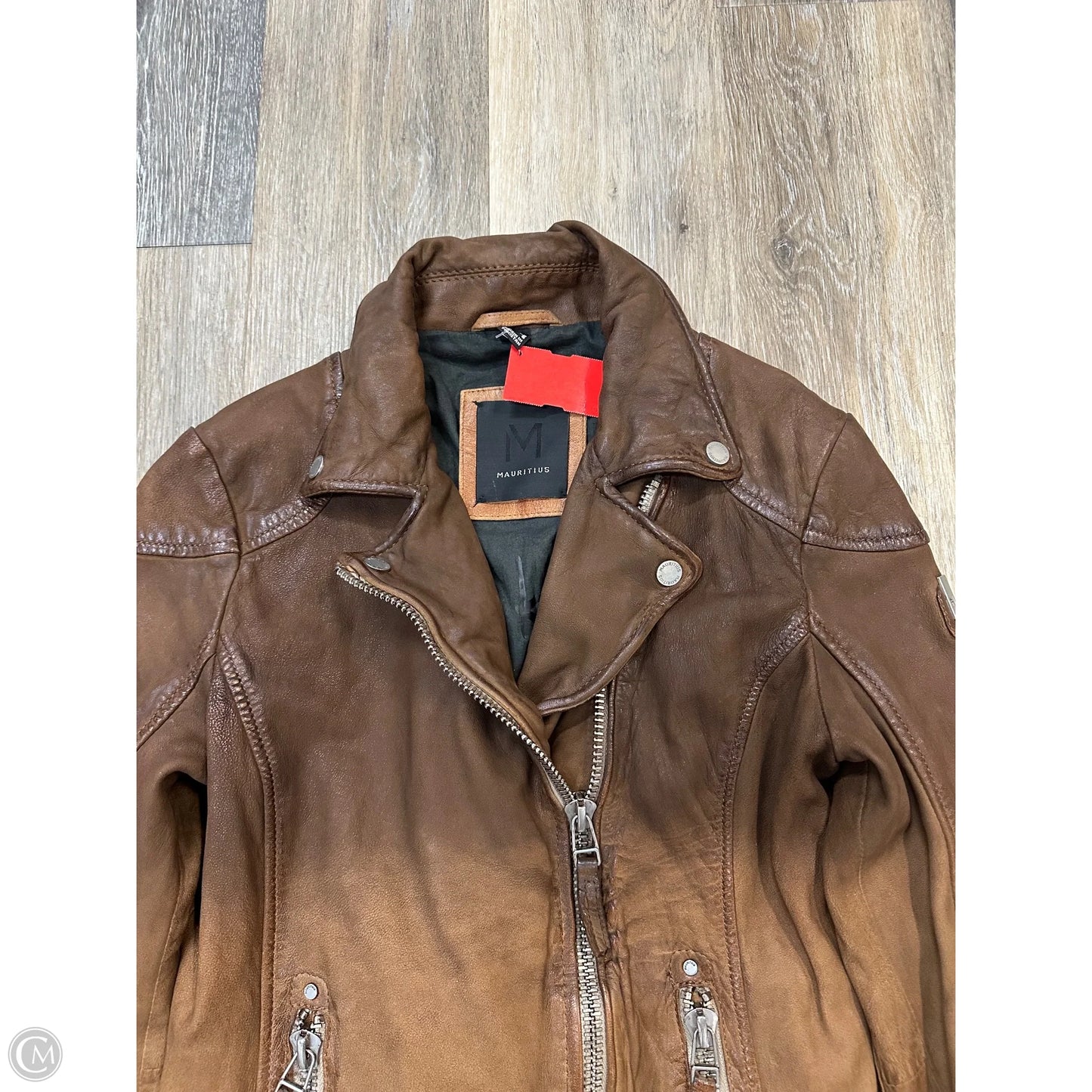 Jacket Moto Leather By Mauritius In Tan, Size: S