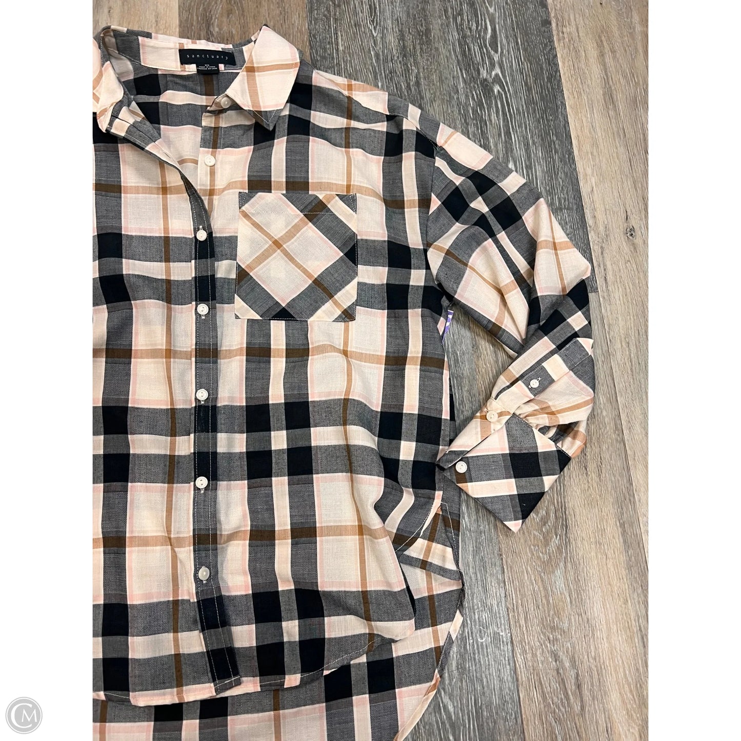 Blouse Long Sleeve By Sanctuary In Plaid Pattern, Size: Xs