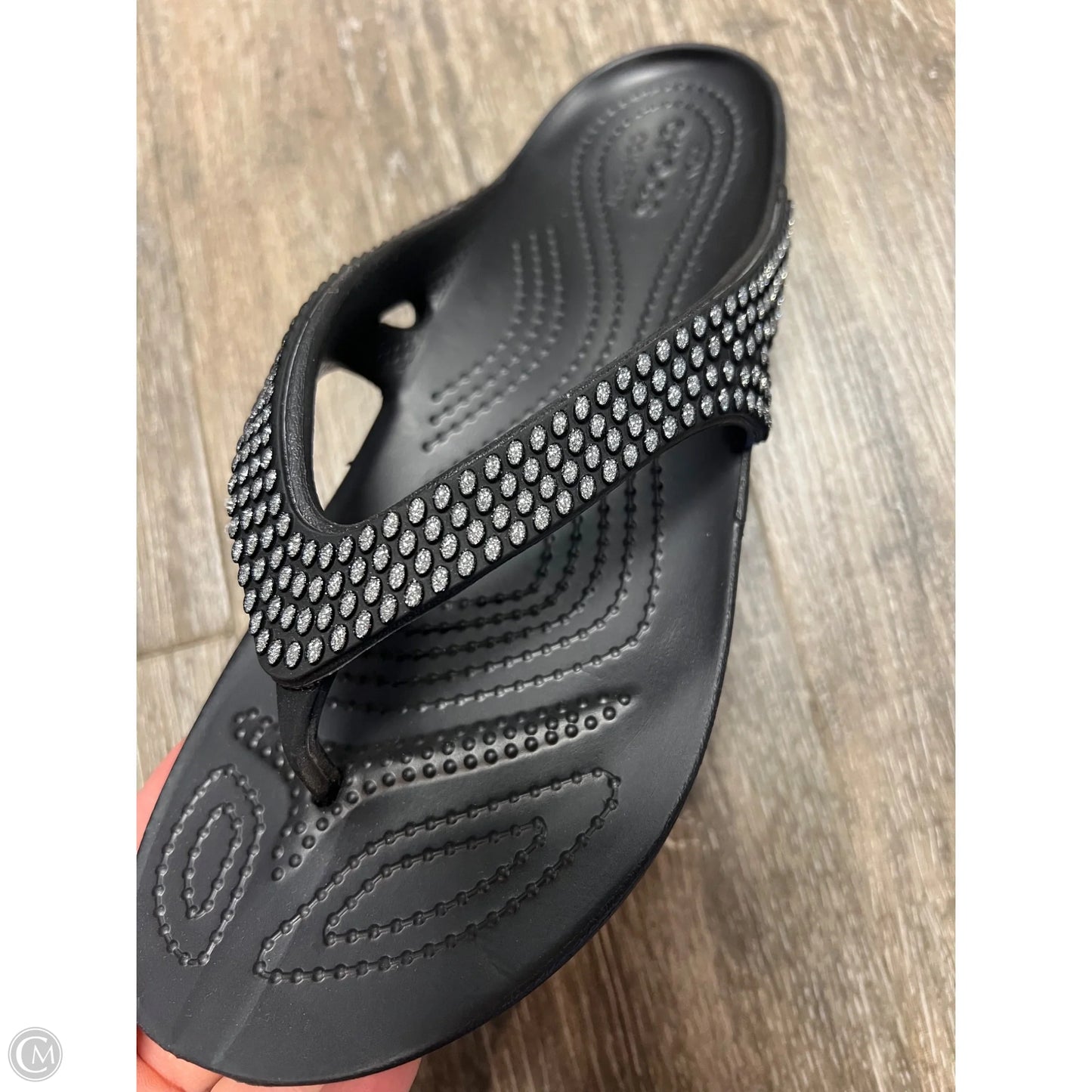 Sandals Flip Flops By Crocs In Black, Size: 9