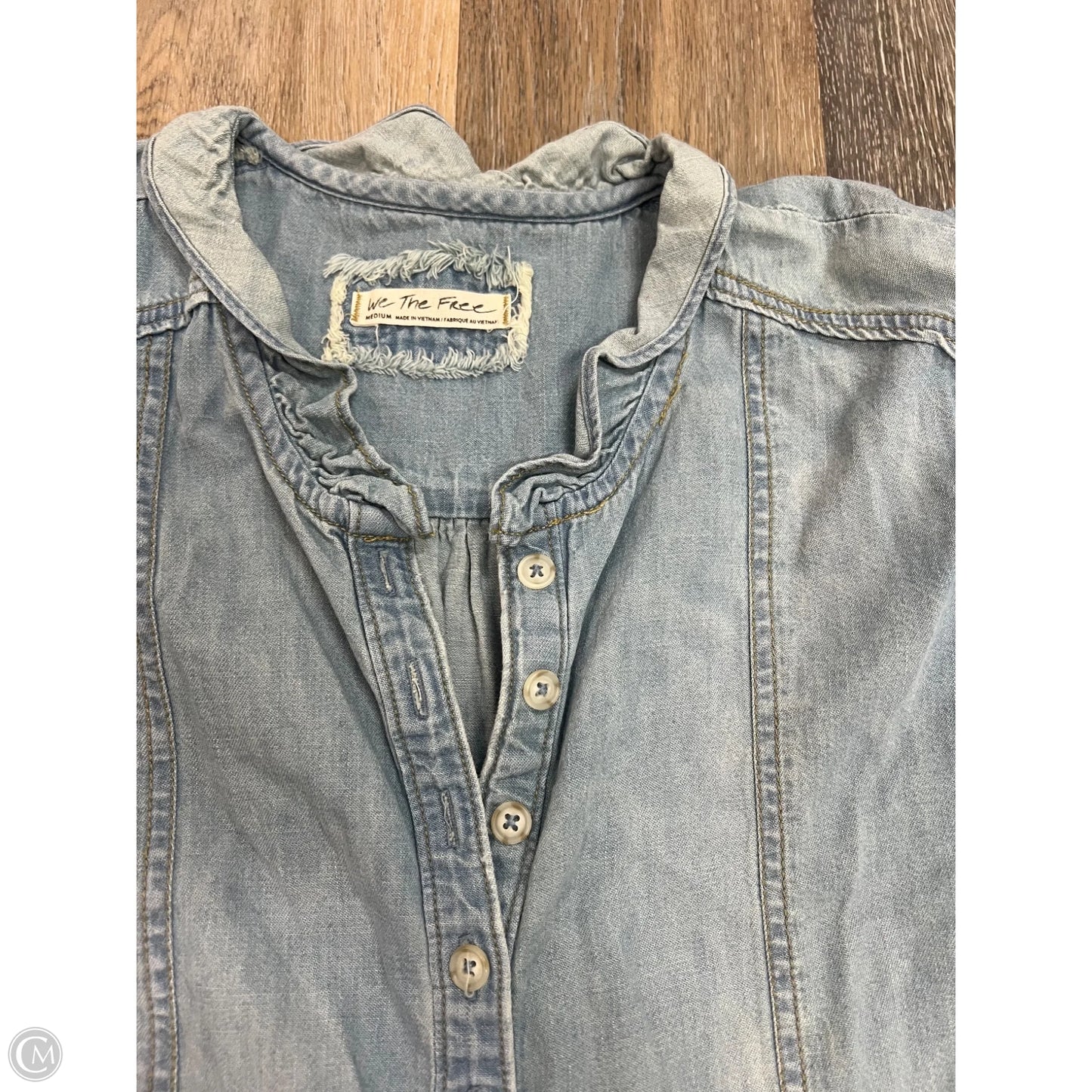 Blouse Long Sleeve By We The Free In Blue Denim, Size: M
