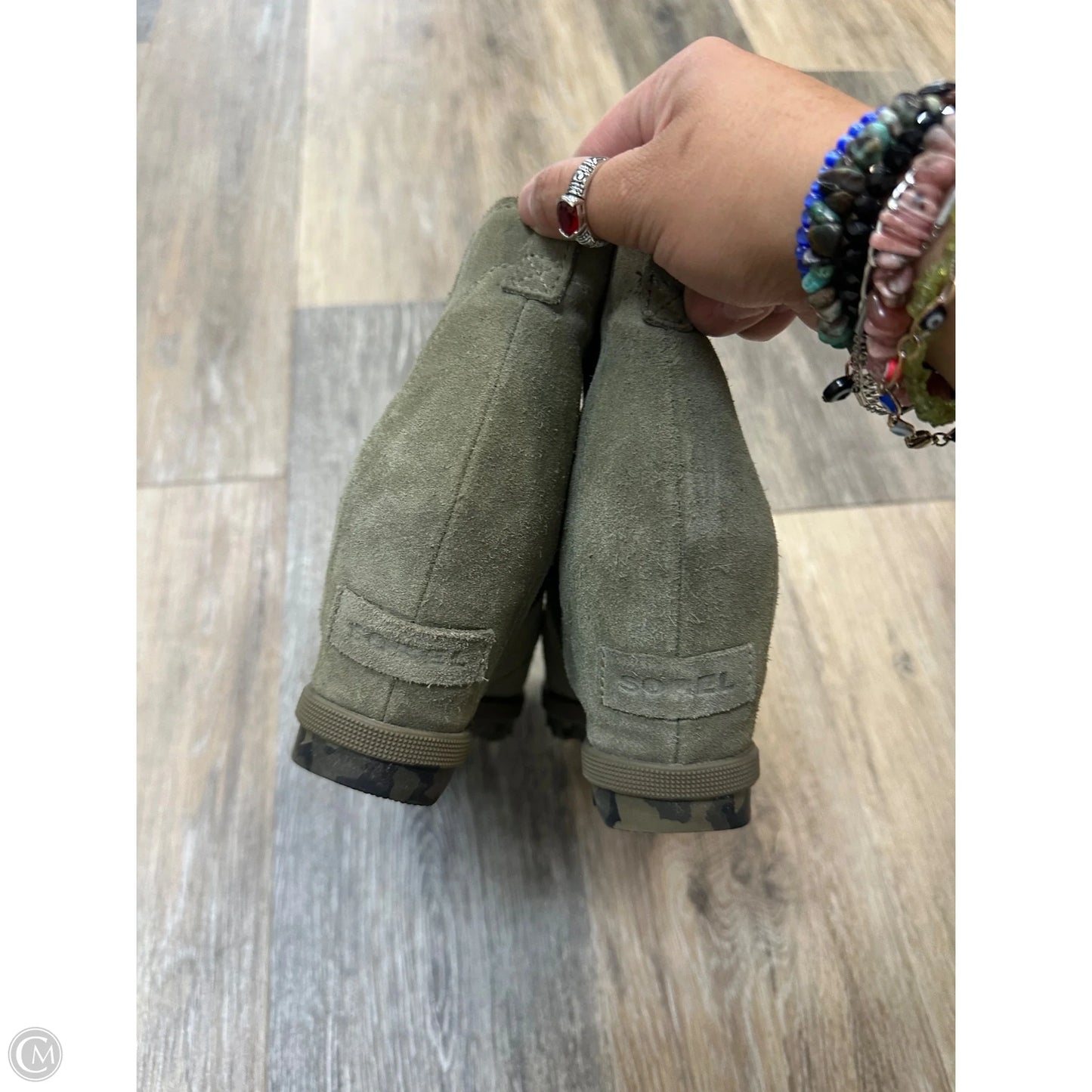 Shoes Heels Wedge By Sorel In Green, Size: 8