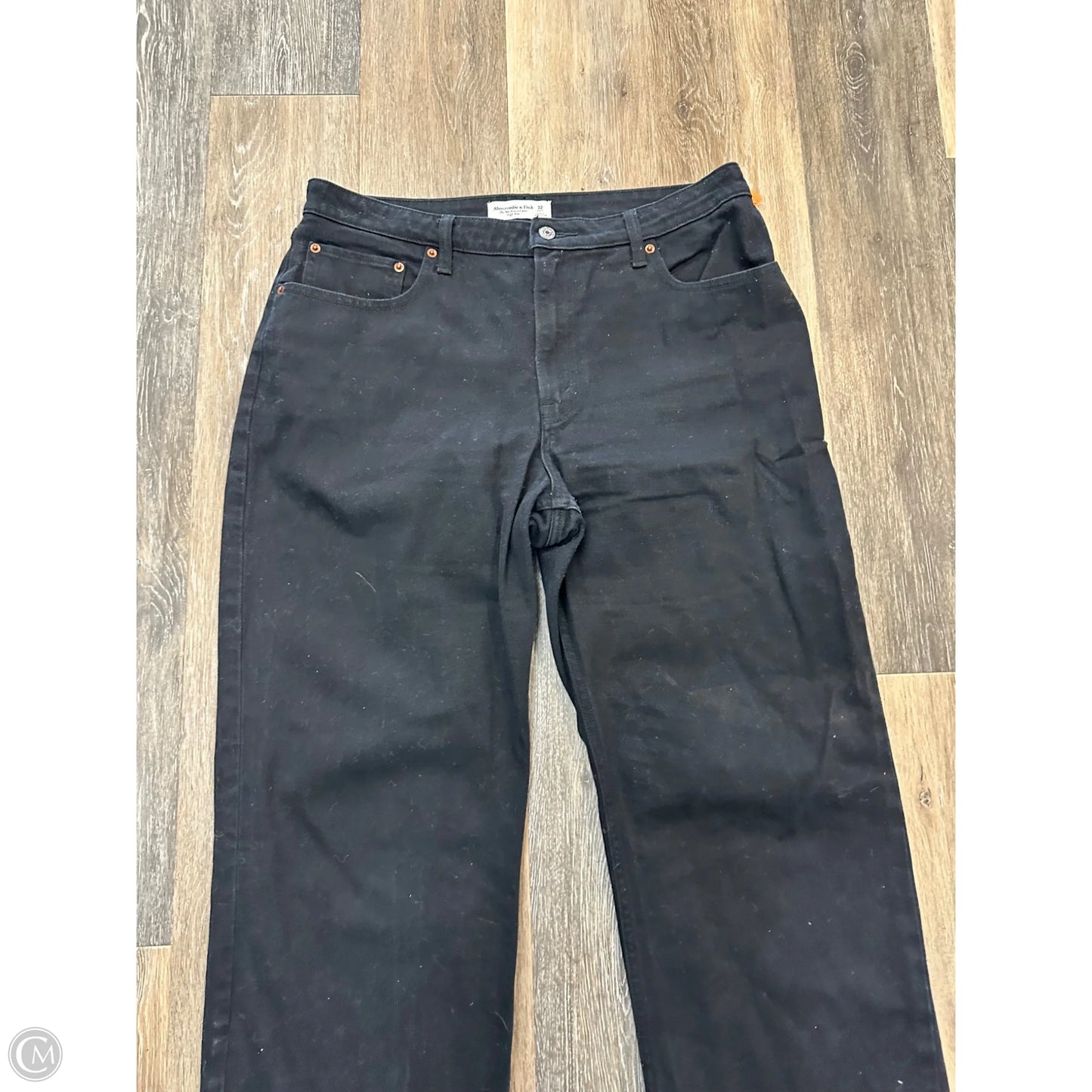 Jeans Wide Leg By Abercrombie And Fitch In Black Denim, Size: 14 Short