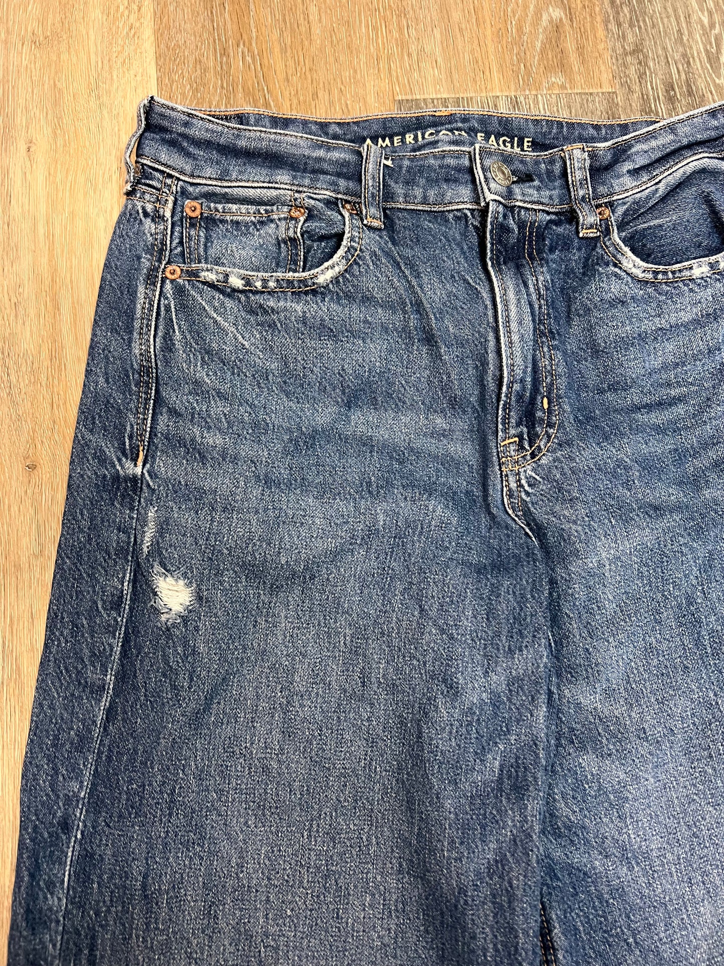Jeans Wide Leg By American Eagle In Blue Denim, Size: 6 Long