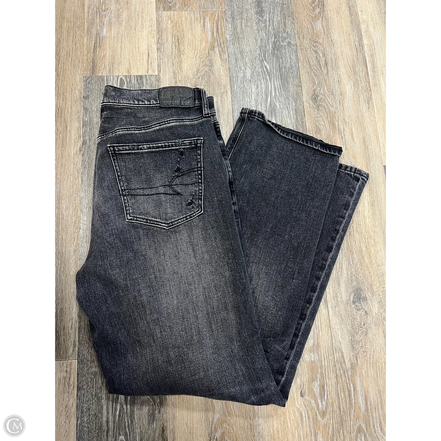 Jeans Straight By American Eagle In Black Denim, Size: 8L