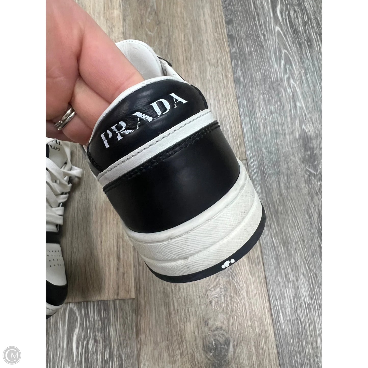 Shoes Luxury Designer By Prada In Black & White, Size: 8