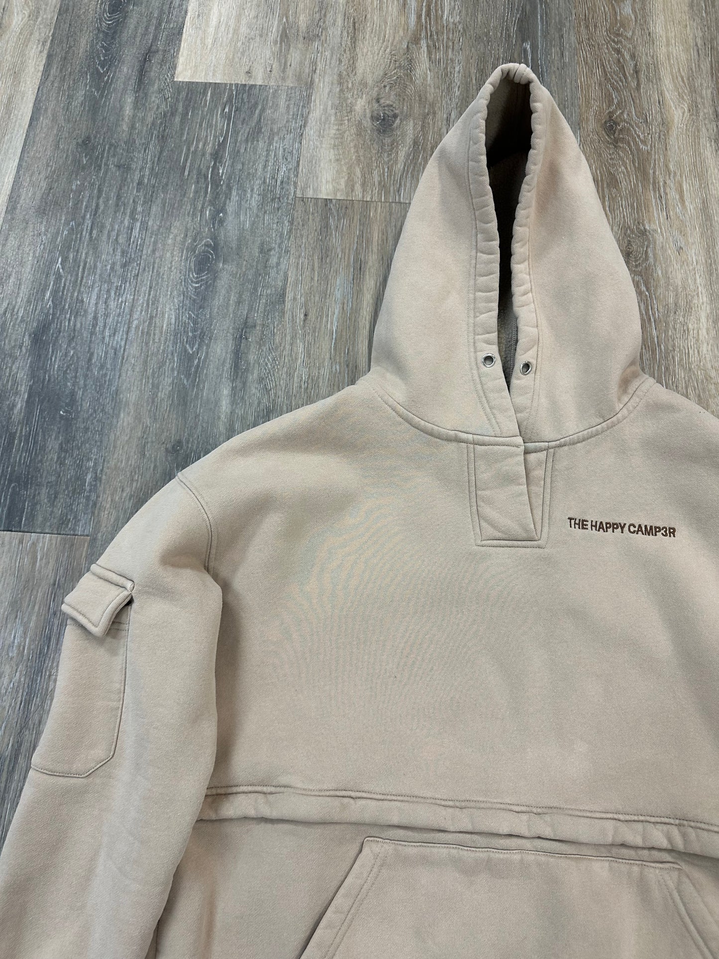 Athletic Sweatshirt Hoodie By The Happy Camper In Tan, Size: M