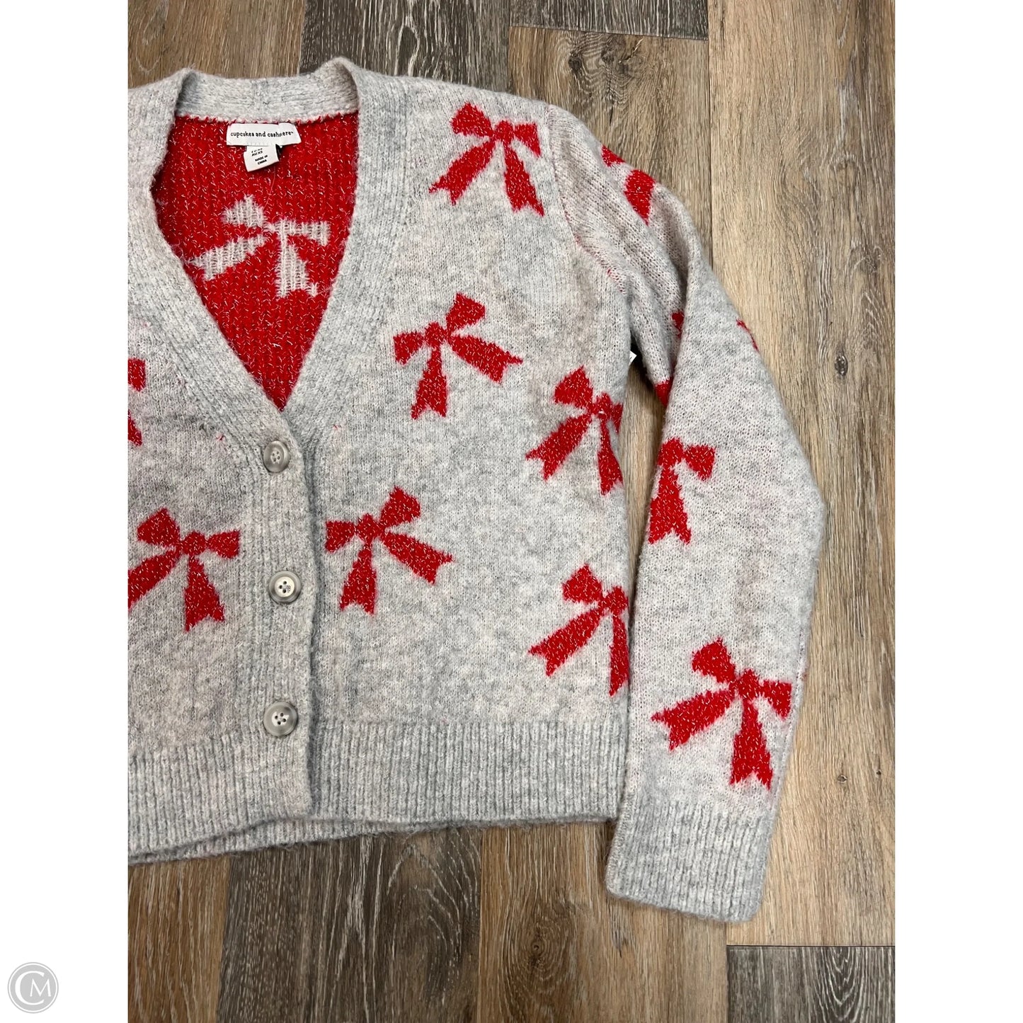 Sweater Cardigan By Cupcakes And Cashmere In Grey & Red, Size: Xs