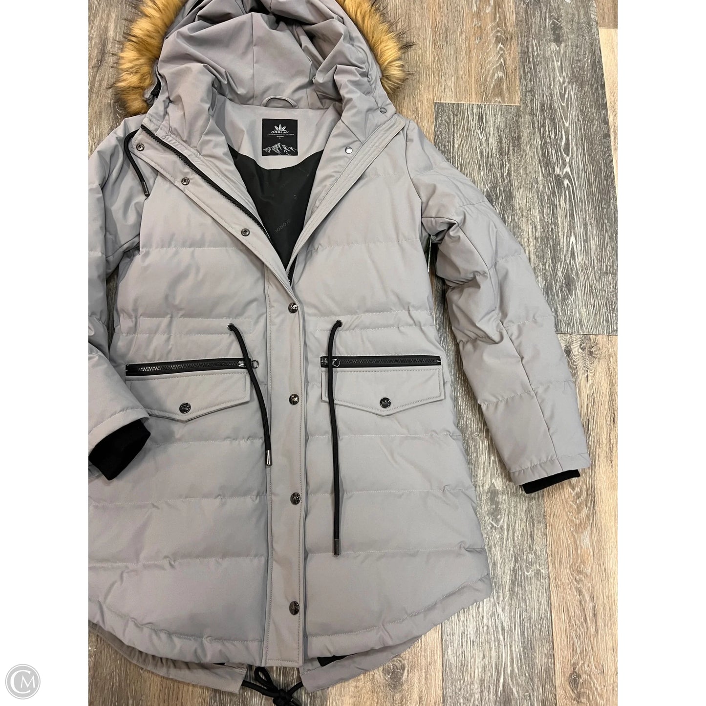 Coat Parka By OROLAY In Grey, Size: S