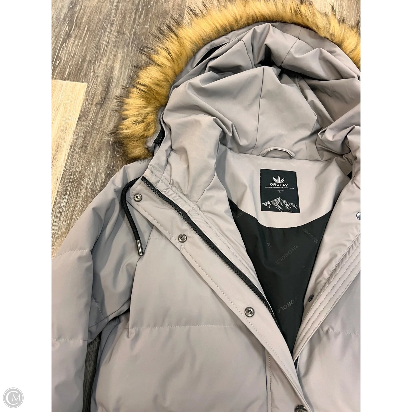 Coat Parka By OROLAY In Grey, Size: S