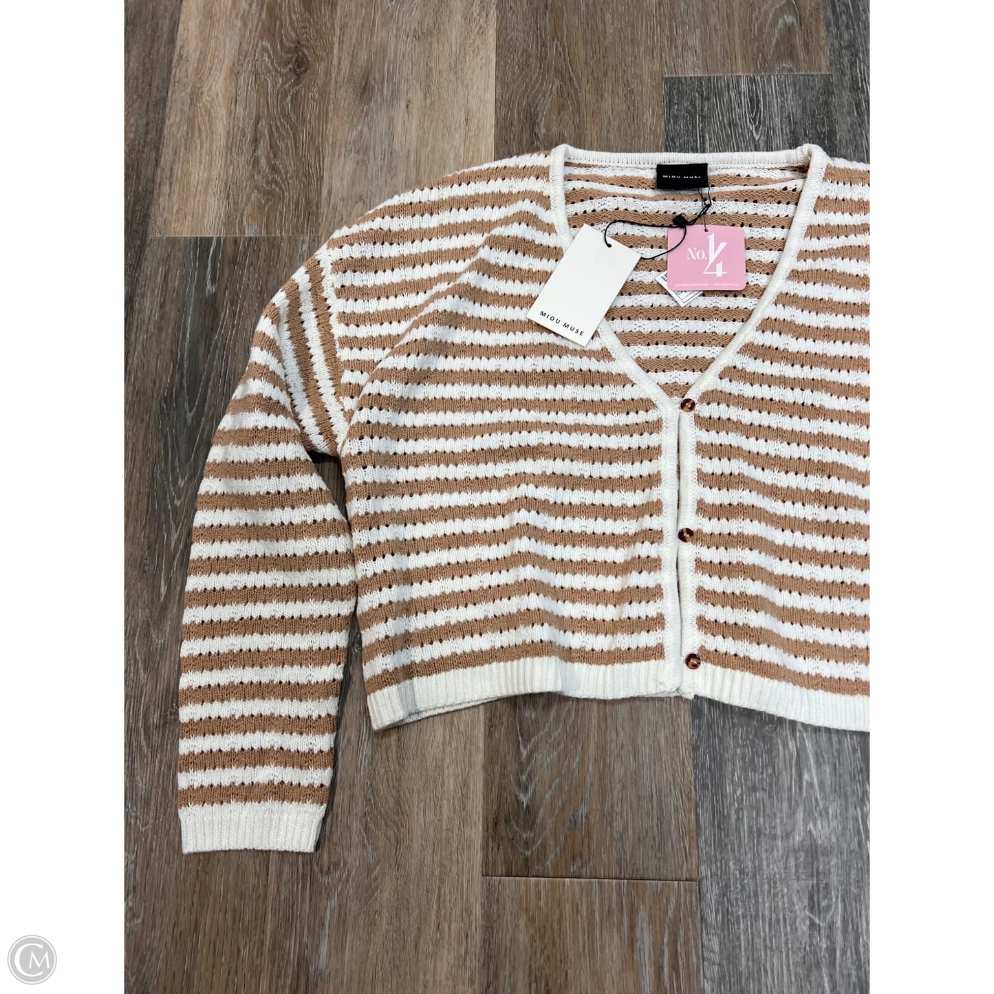 Sweater Cardigan By Miou Muse In Tan, Size: L