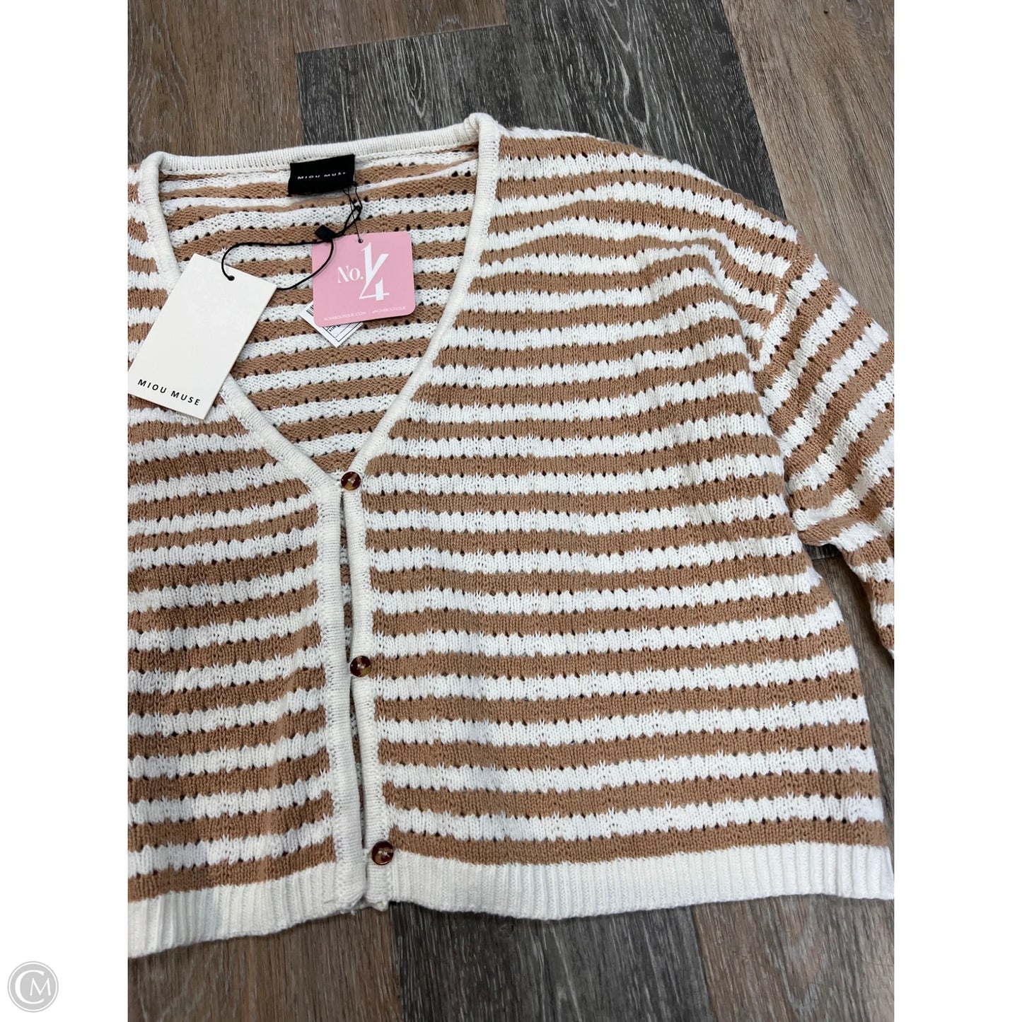 Sweater Cardigan By Miou Muse In Tan, Size: L