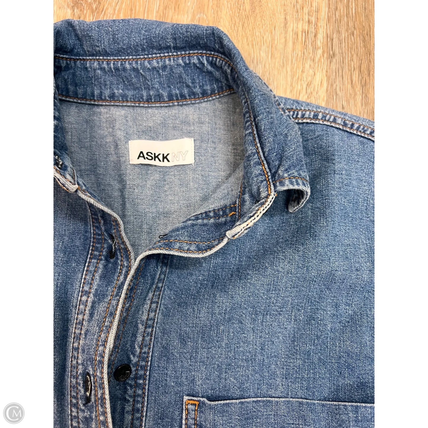 Blouse Long Sleeve By Askk Ny In Blue Denim, Size: Xs