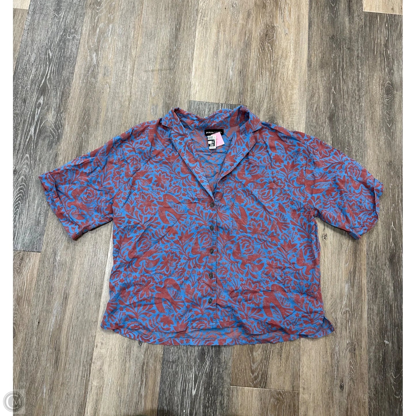 Blouse Short Sleeve By Prana In Blue & Orange, Size: S