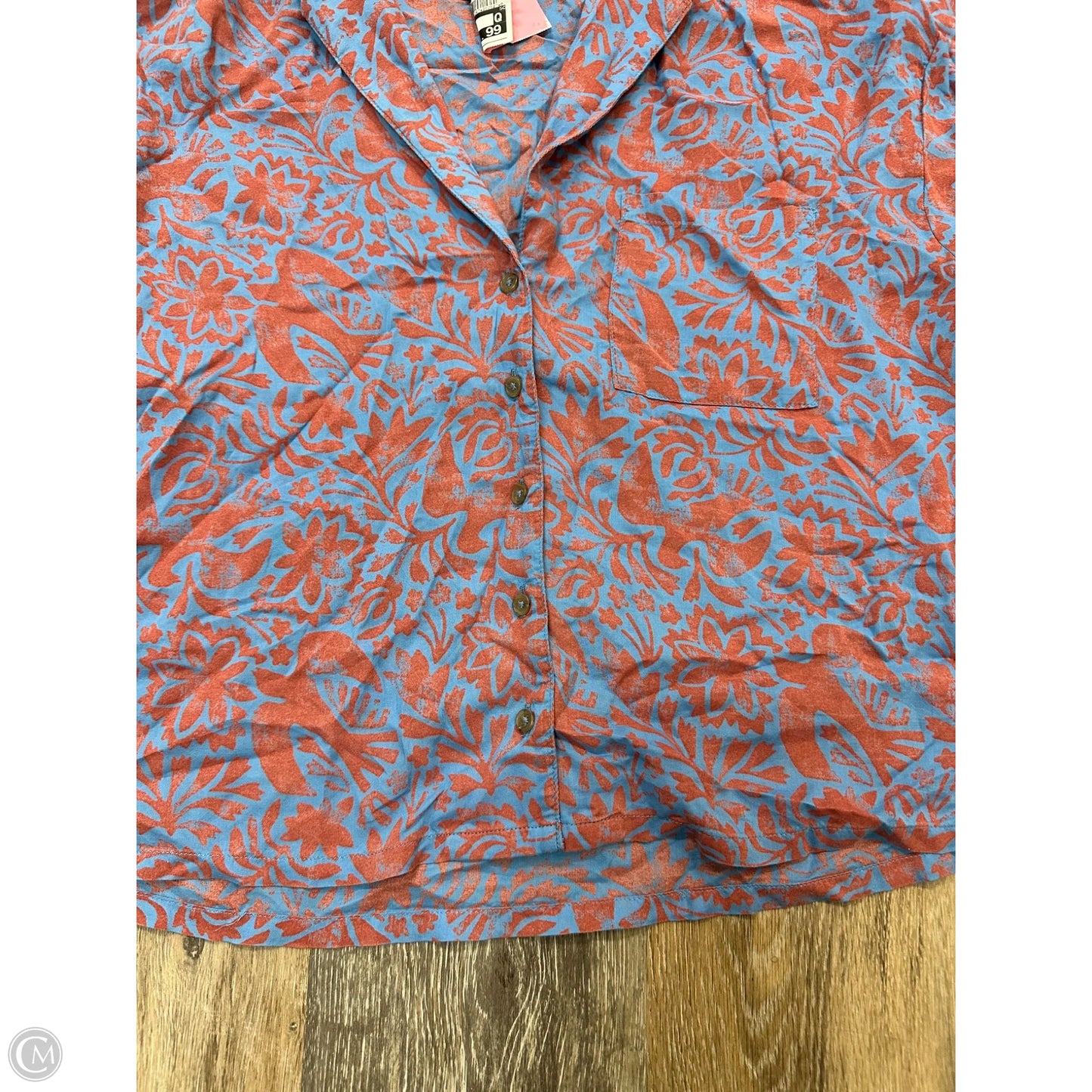 Blouse Short Sleeve By Prana In Blue & Orange, Size: S