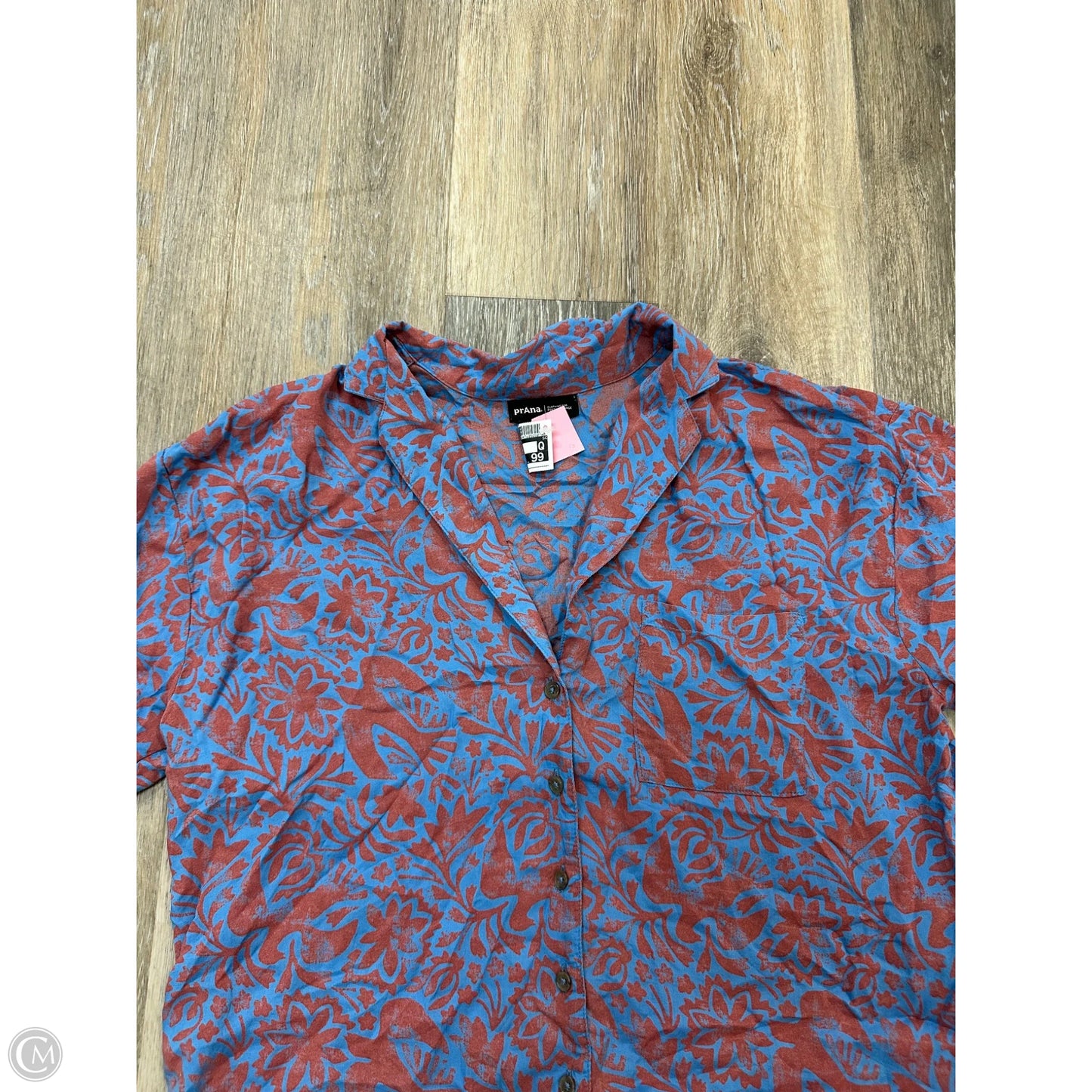 Blouse Short Sleeve By Prana In Blue & Orange, Size: S