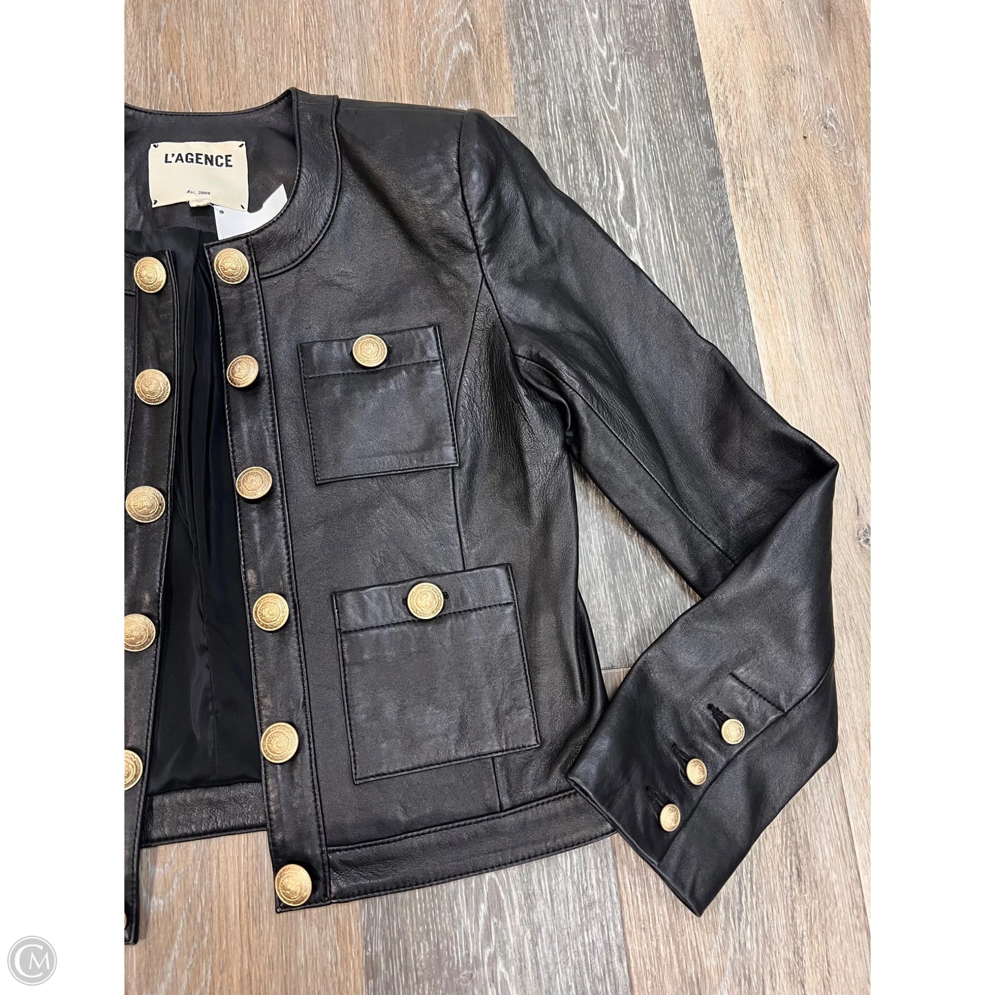 Jacket Designer Leather By L Agence In Black, Size: 2