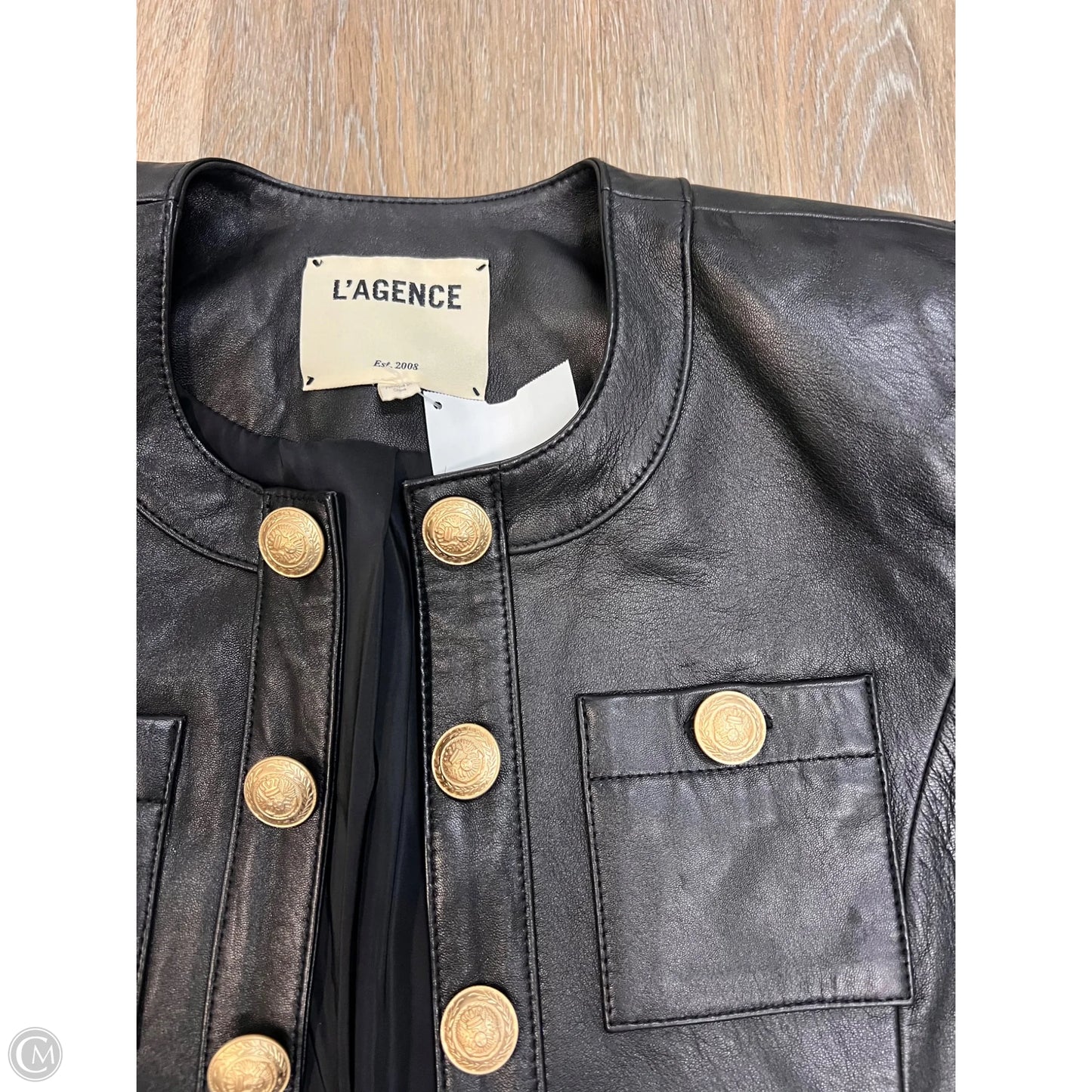 Jacket Designer Leather By L Agence In Black, Size: 2