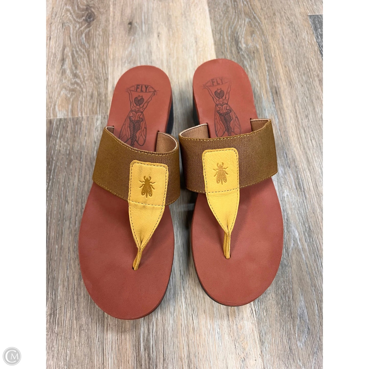 -Sandals Heels Platform By Fly London In Blue & Yellow, Size: 9