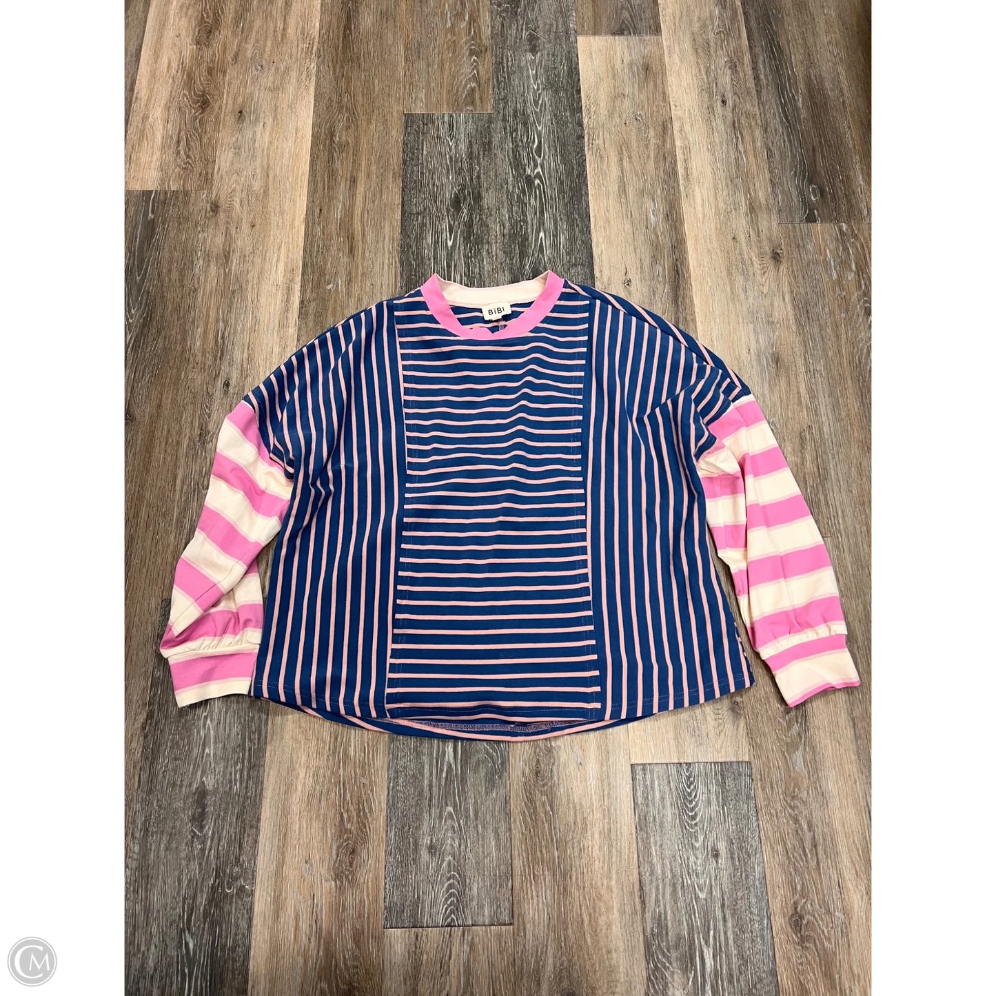 Top Long Sleeve By Bibi In Striped Pattern, Size: L