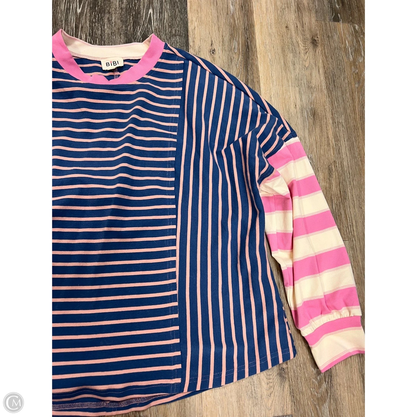 Top Long Sleeve By Bibi In Striped Pattern, Size: L