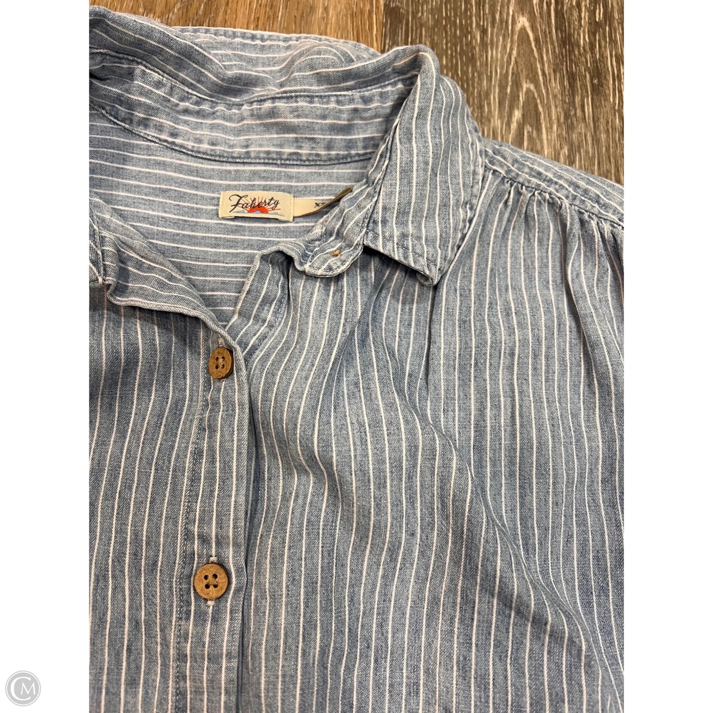 Blouse Short Sleeve By Faherty In Striped Pattern, Size: Xs