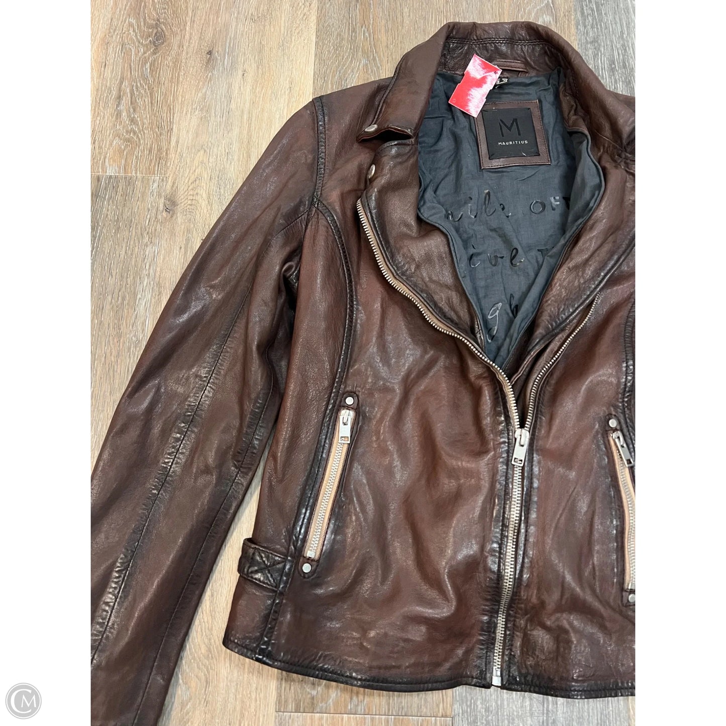 Jacket Moto Leather By Mauritius In Brown, Size: 14