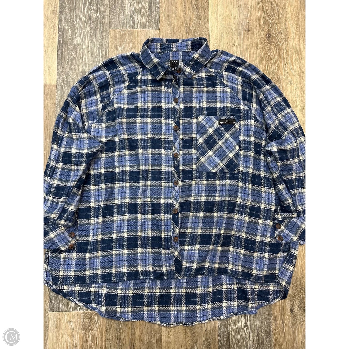 Blouse Long Sleeve By Bdg In Plaid Pattern, Size: M