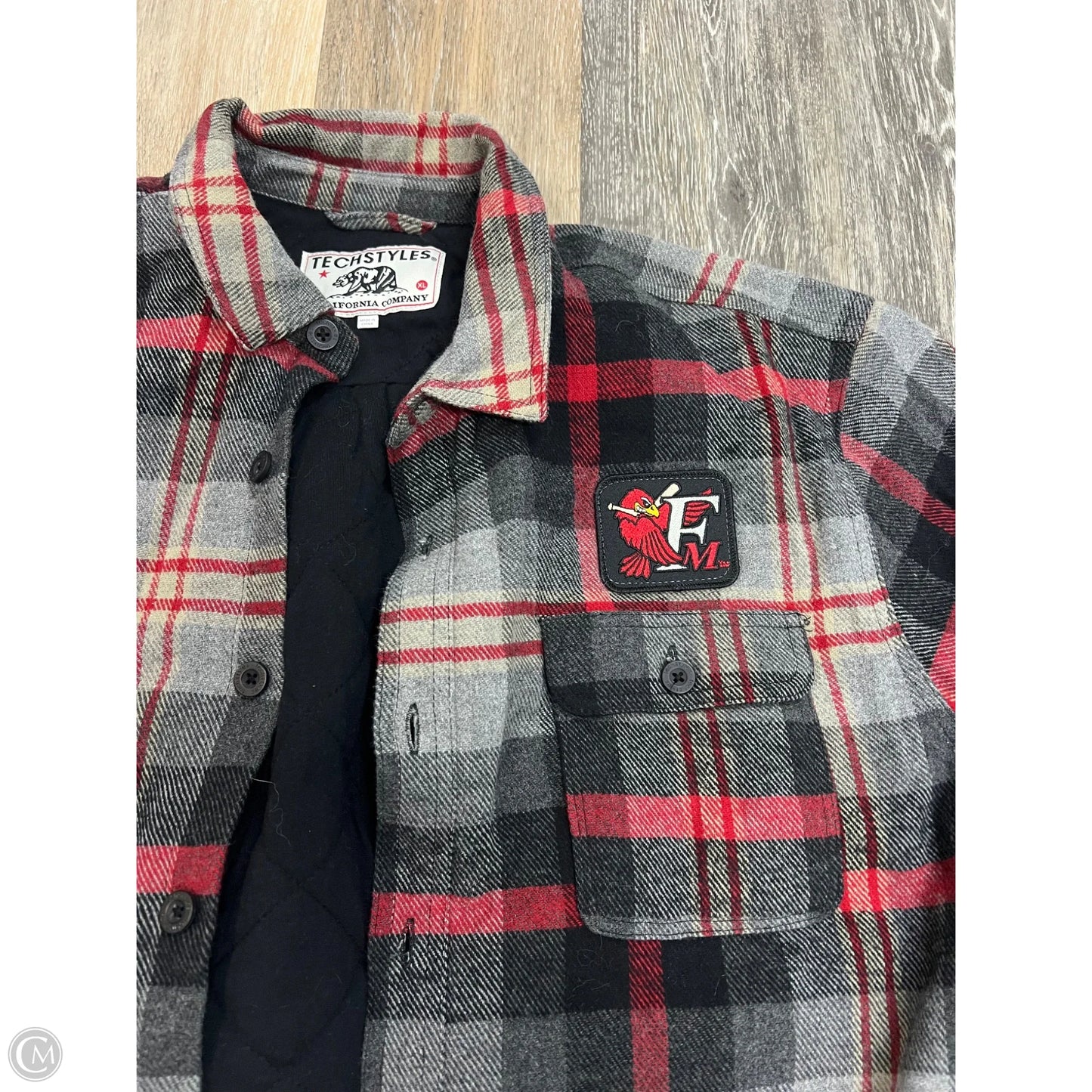 Jacket Shirt By Fargo Red Hawks In Plaid Pattern, Size: Xl